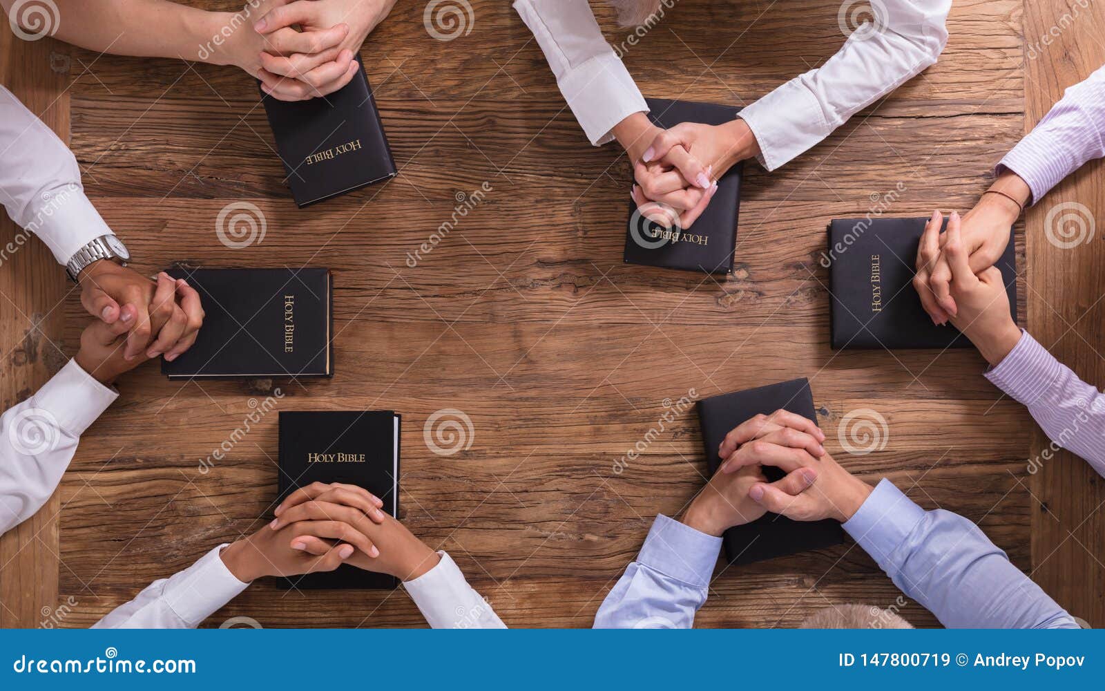 People`s Praying Hands On Holy Bible Stock Image Image Of Prayer