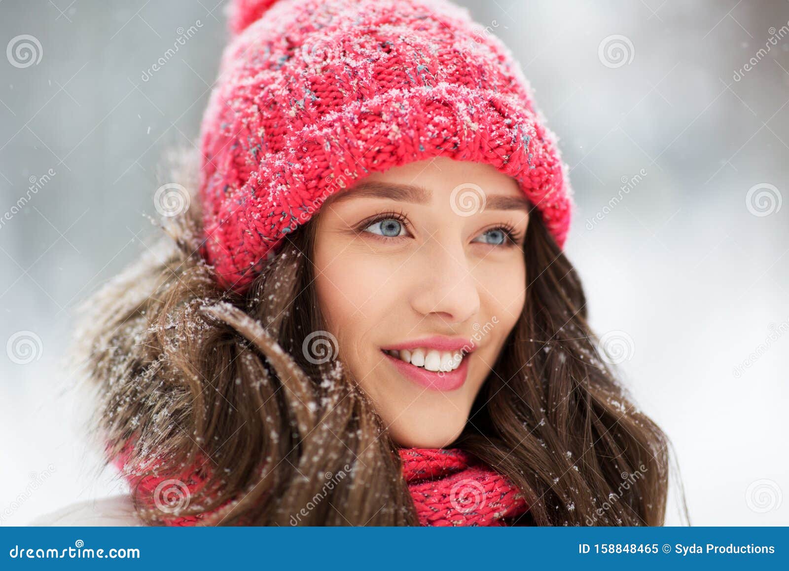 Smiling Teenage Girl Outdoors in Winter Stock Image - Image of winter ...