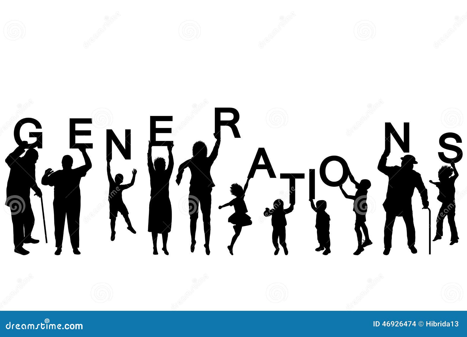 people silhouettes of different ages holding the letters of the