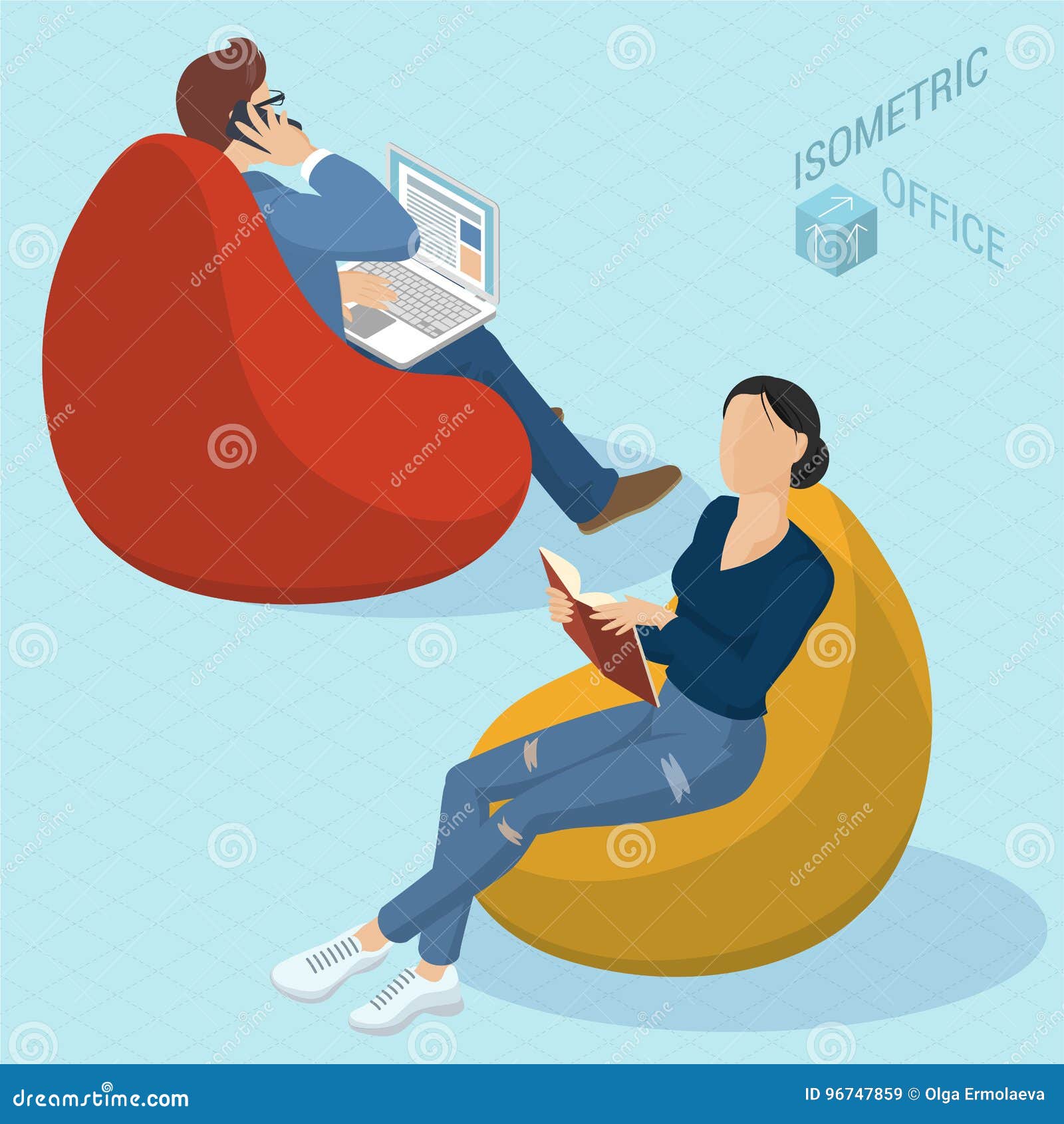 People Sitting At Bean Bag Chairs Stock Vector Illustration Of