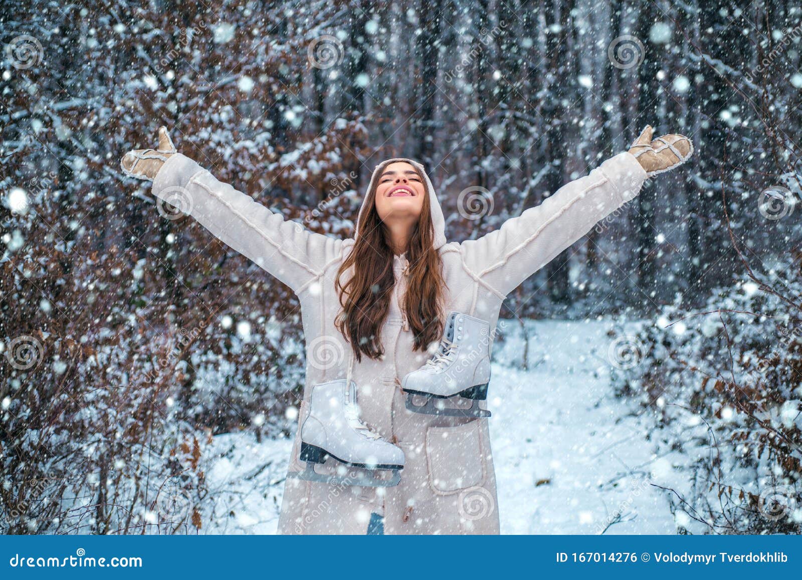 People In Snow Beauty Winter Girl In Frosty Winter Park Stock Photo