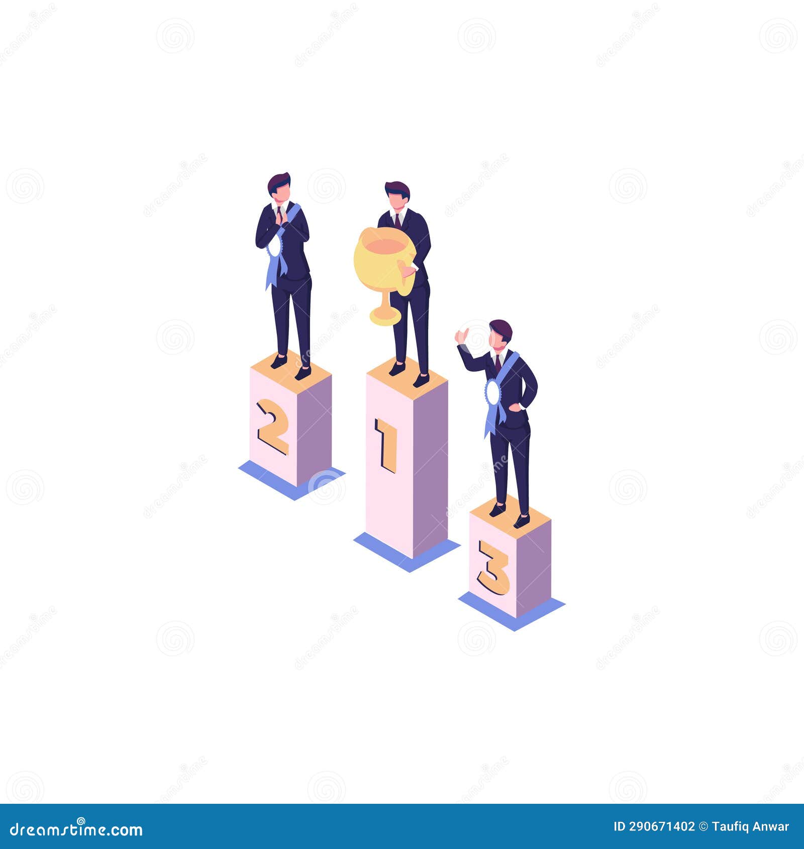 People Stand on the Podium First, Second and Third Place. Best Score