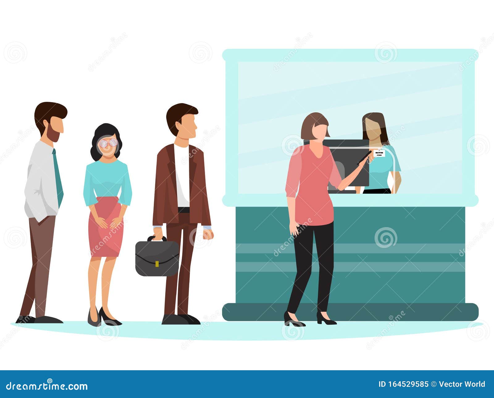 People Standing in Queue in Bank Vector Illustration. Group of  Businesspeople Stand in Line Near Bank Clerk Window Stock Vector -  Illustration of crowd, casual: 164529585