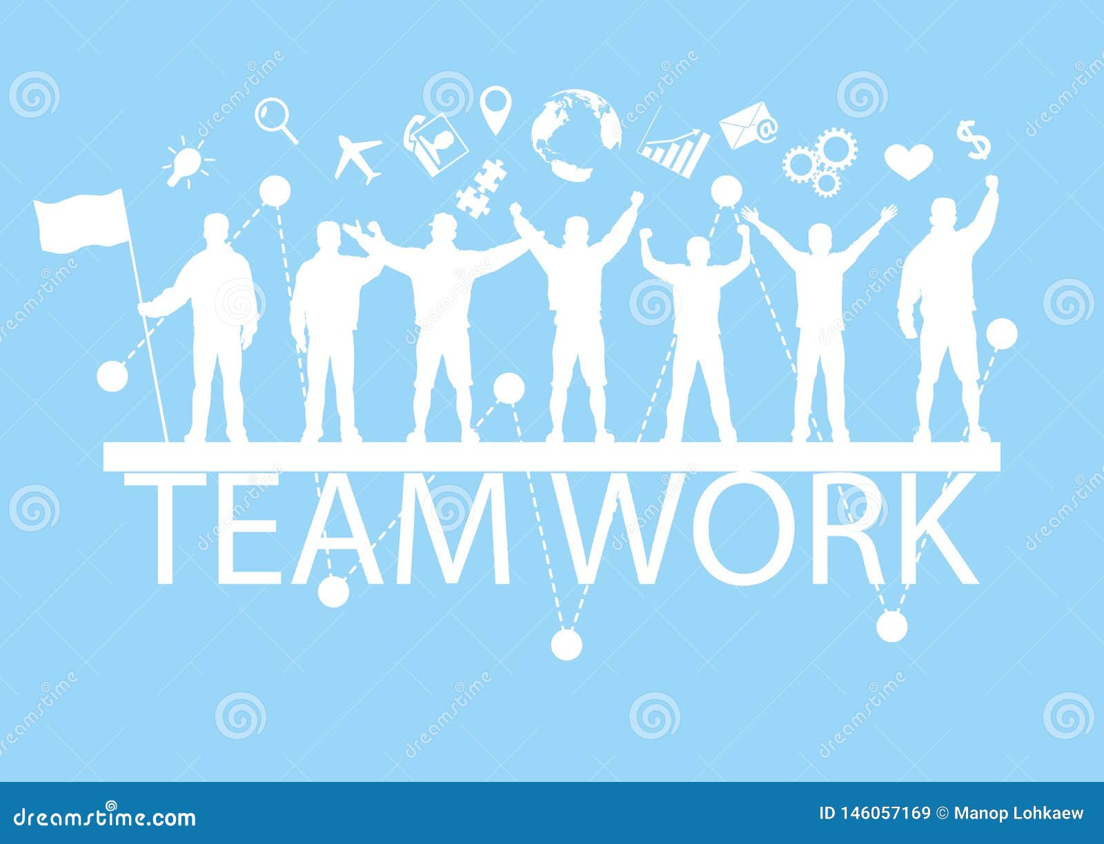 People Standing on Text Teamwork with Cheerful, Business Teamwork ...