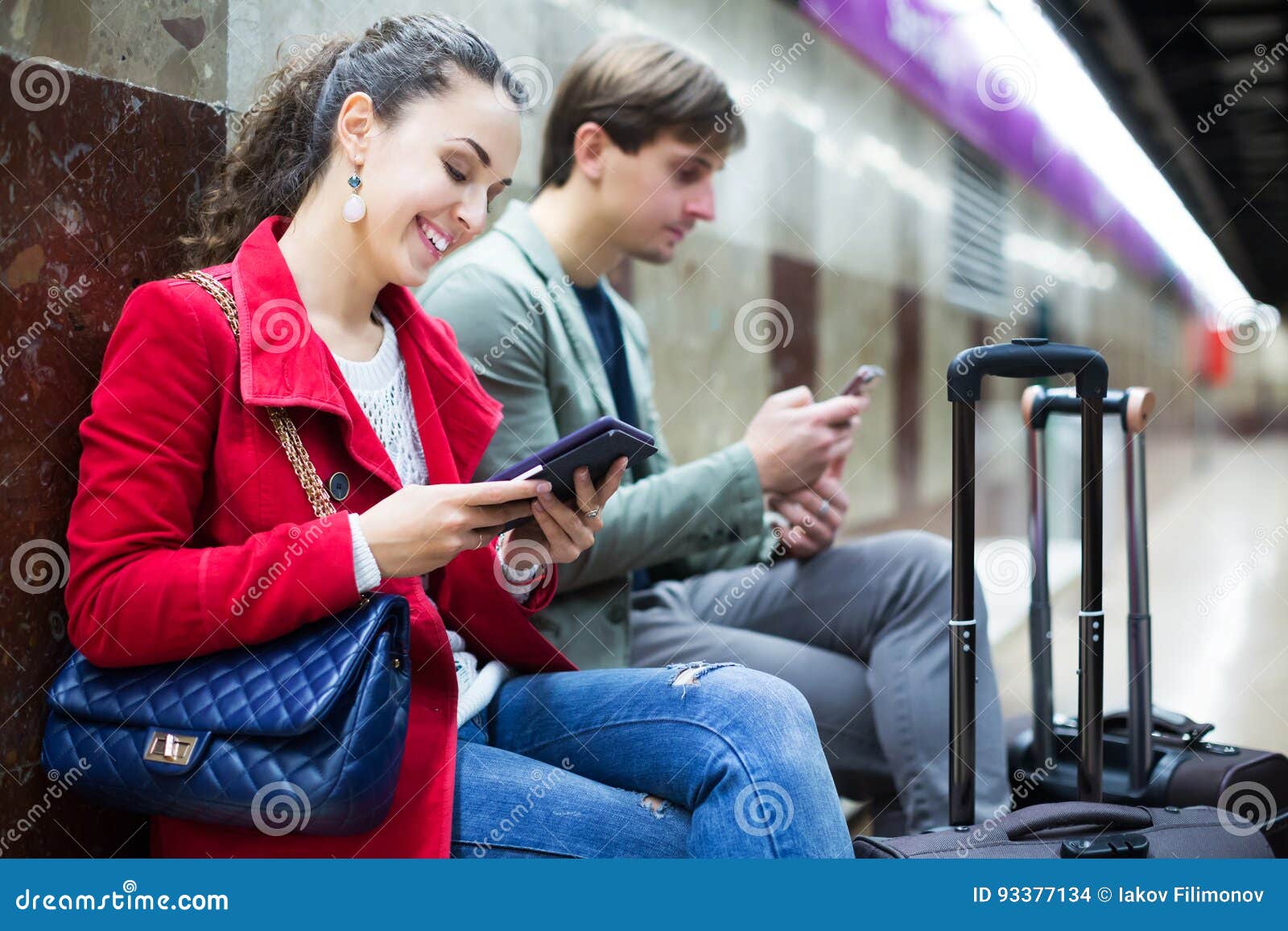 People with Tablet at Metro Stock Photo Image of device