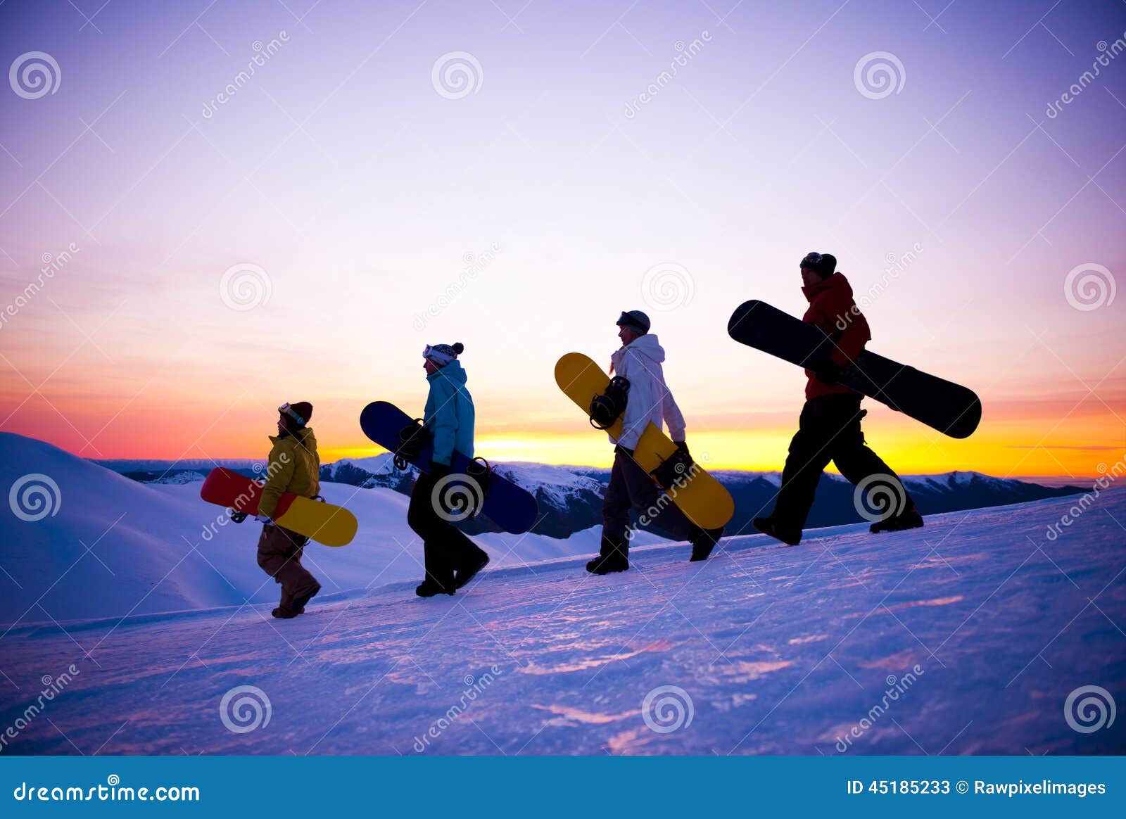 people on their way to snow boarding