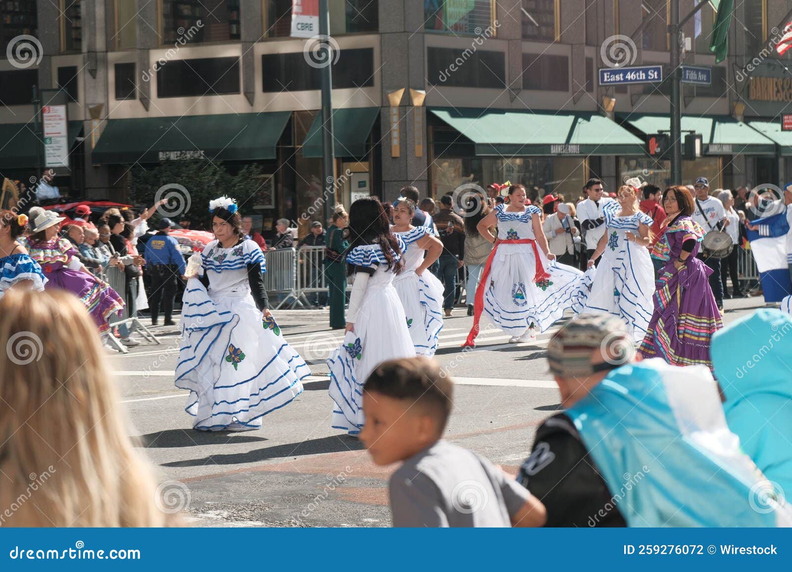 People in Traditional Clothes Dancing Hispanic Day Parade in New York
