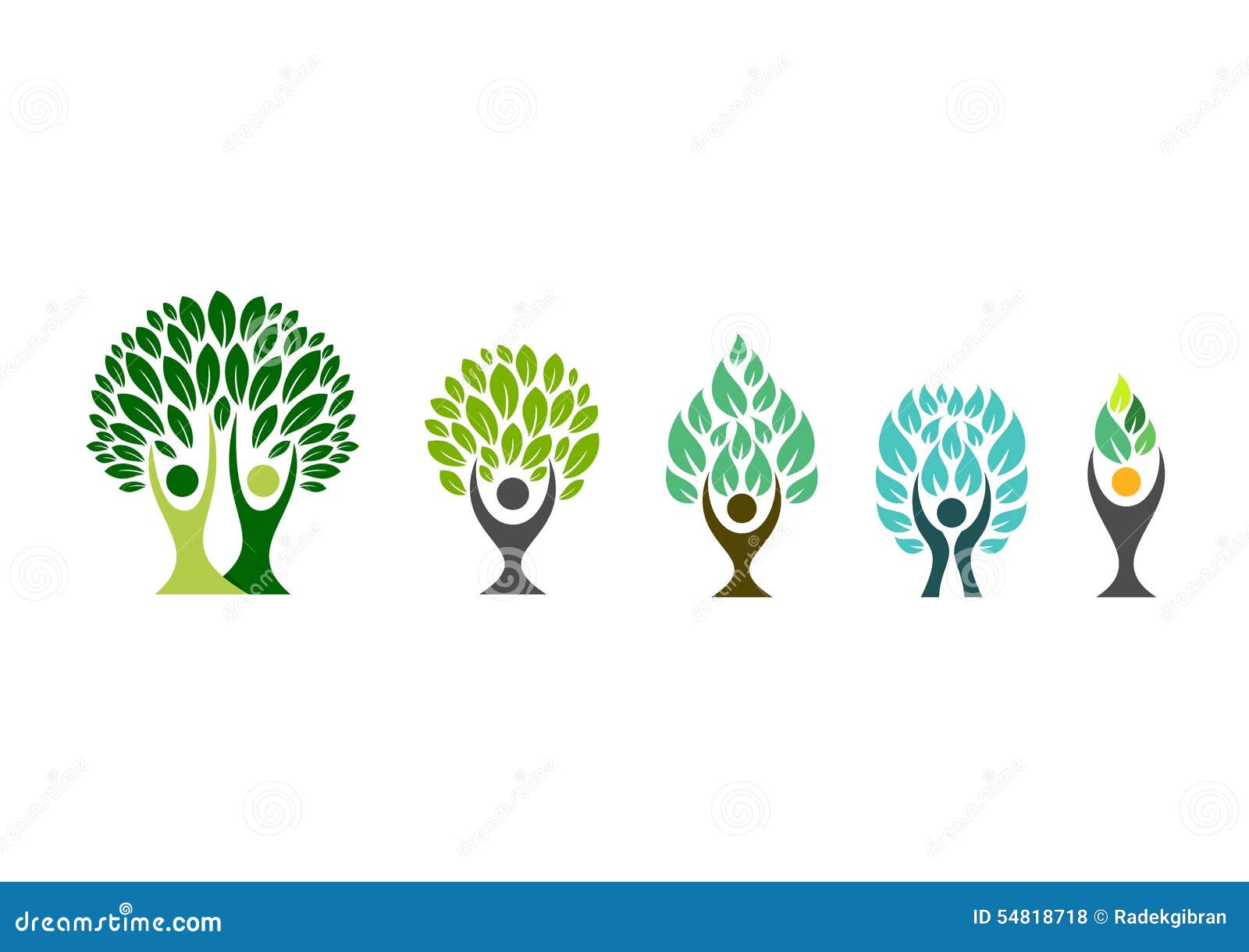 People Tree Logo Wellness Symbol Fitness Healthy Icon Set Design