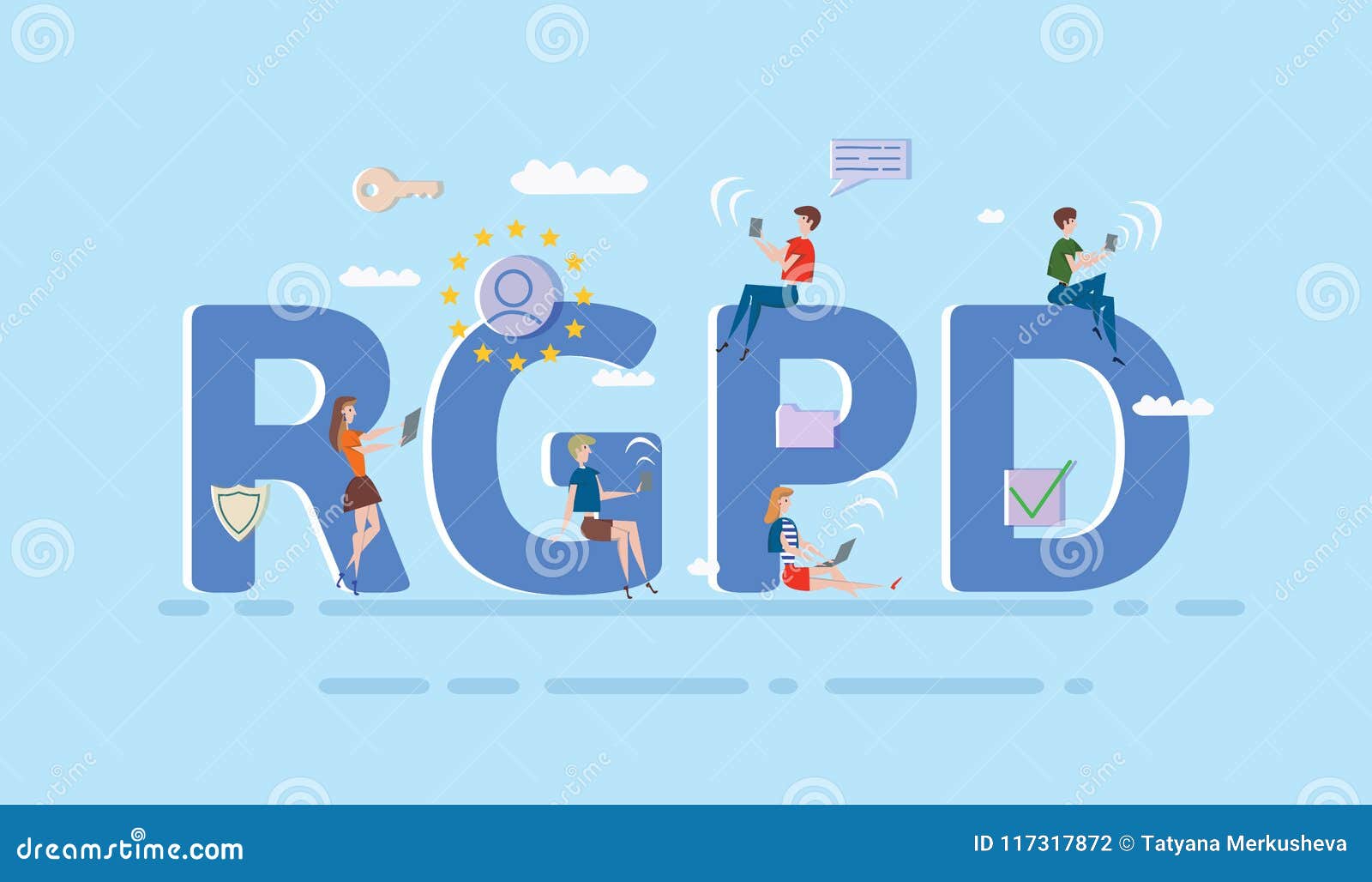 people using mobile gadgets and internet devices among big rgpd letters. gdpr, rgpd, dsgvo, dpo. concept 