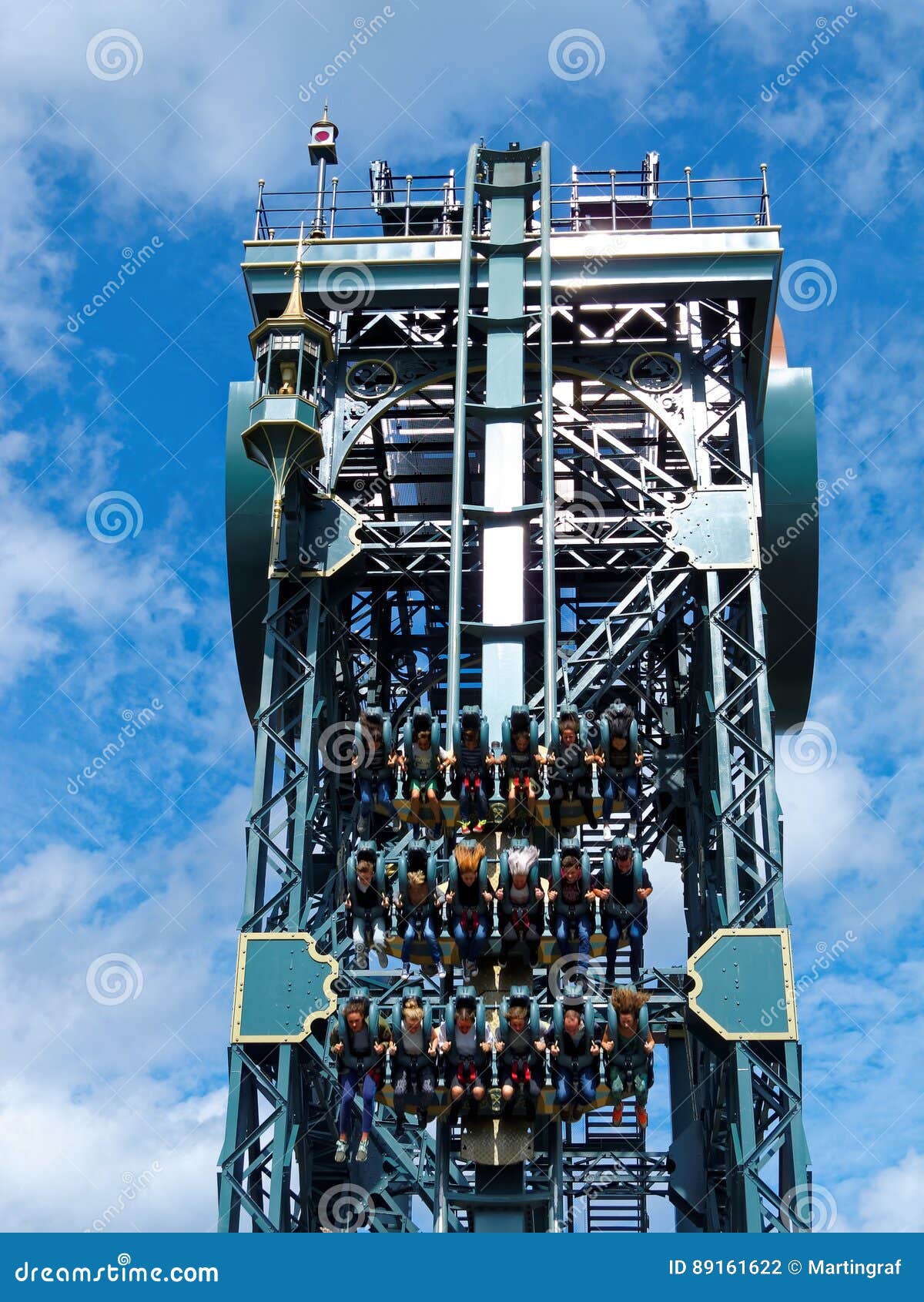 People in the Carriage at Vertical Drop of Dive Coaster Editorial