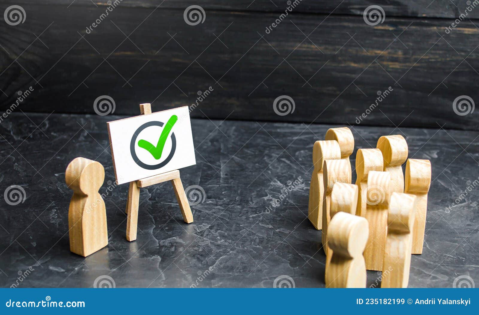 people and a vote check mark. involving people in solving the problem. campaigning for voting for a project or political candidate