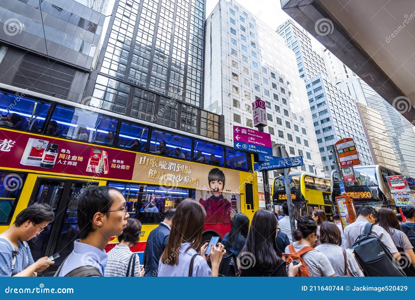 Busy Street Scene of Sheung Wan in Hong Kong. Editorial Stock Image