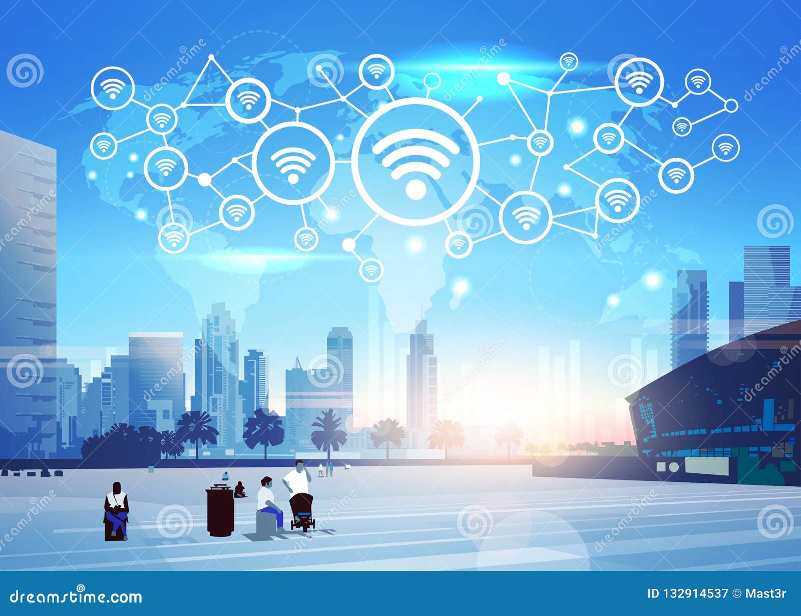 reflecteren Charles Keasing Martelaar People World Map Internet Wireless Technology Icon Network Futuristic  Interface Online Wifi Connection Concept Skyline Stock Vector -  Illustration of digital, future: 132914537