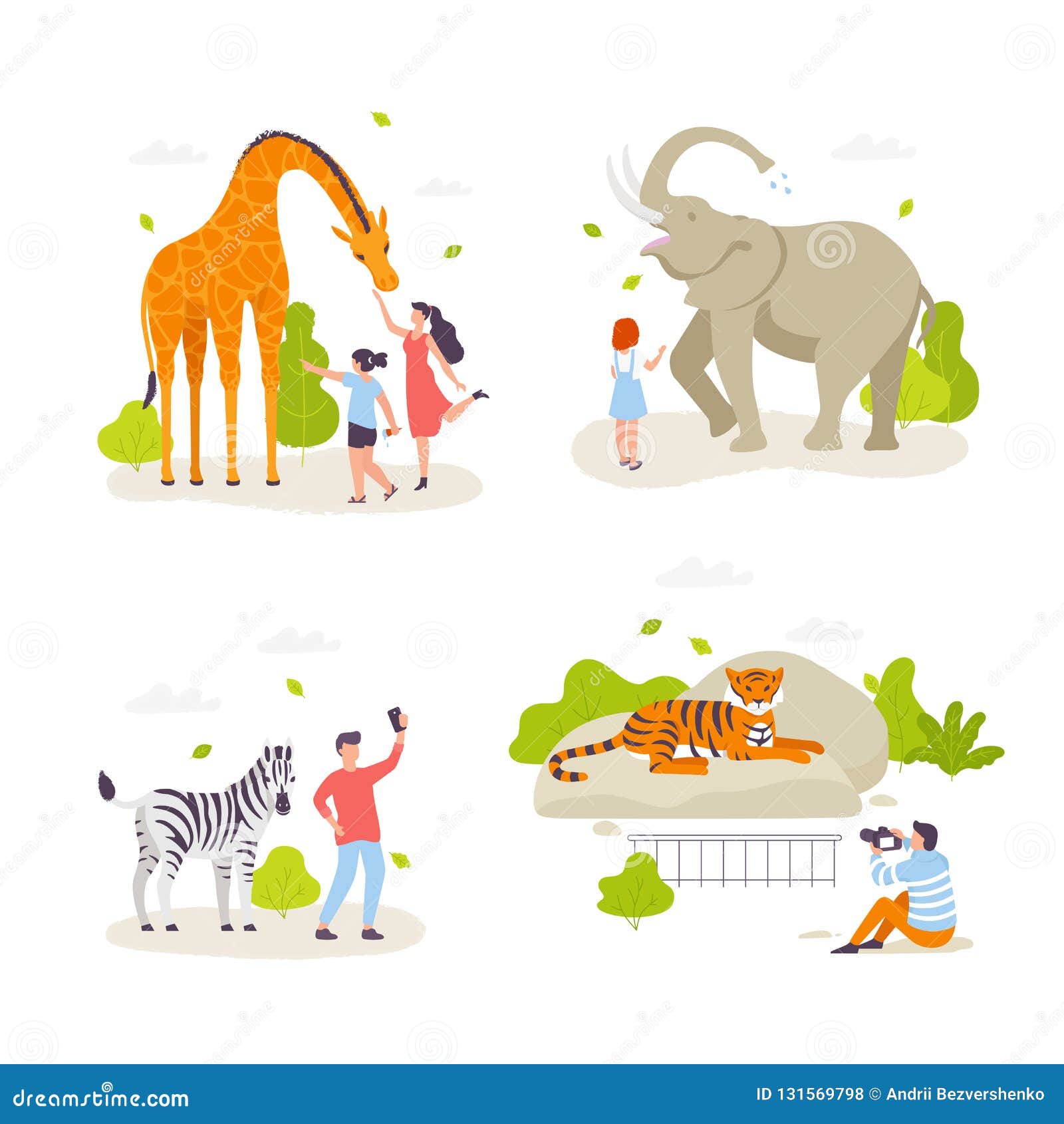 People in the Zoo Looking at Animals and Acting with Them. Cute Wild Animals,  Cheerful People, Children Cartoon Stock Vector - Illustration of people,  photographer: 131569798