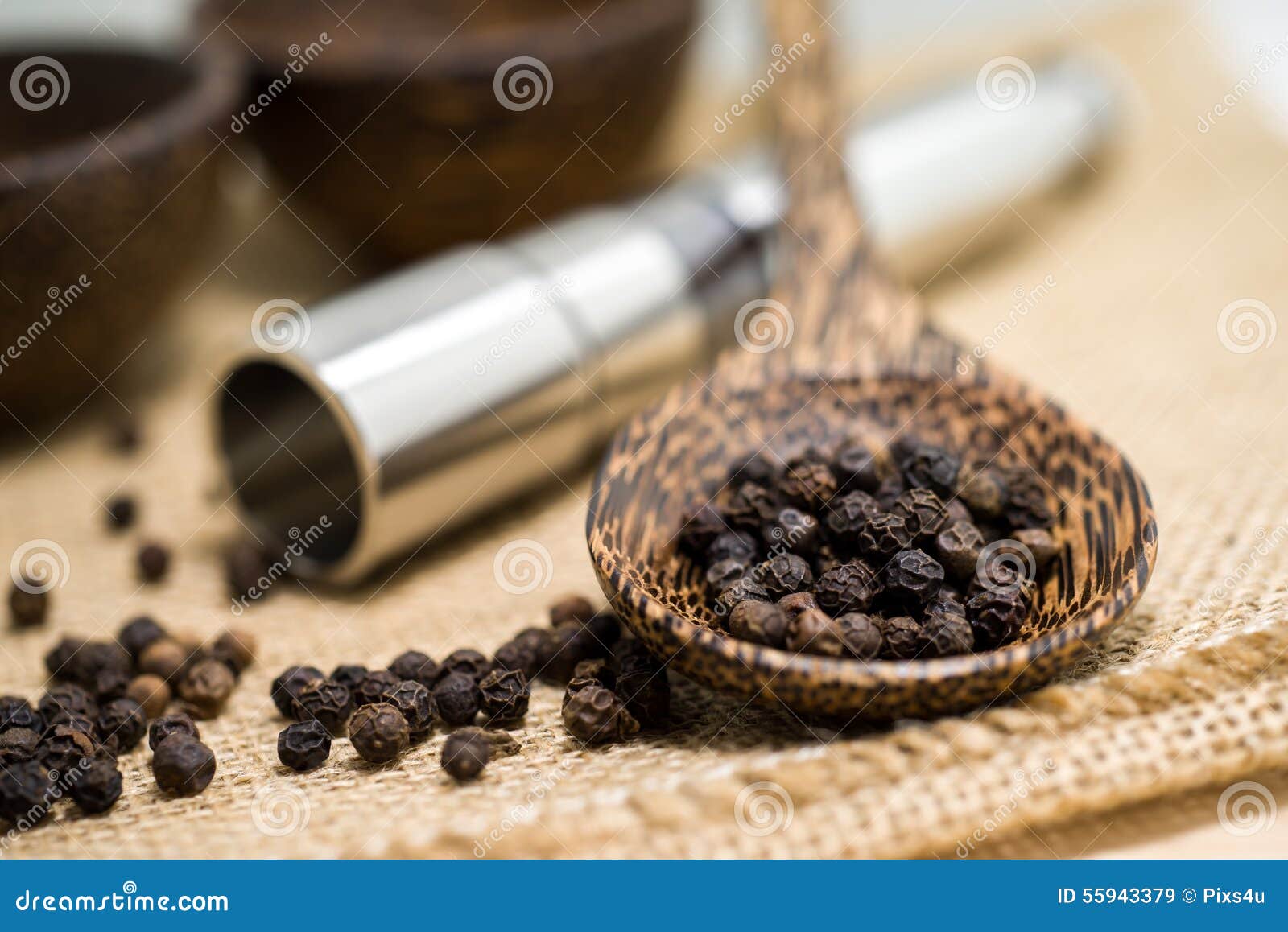 Pepper Grinder and Black Peppercorn Stock Image Image of pepper