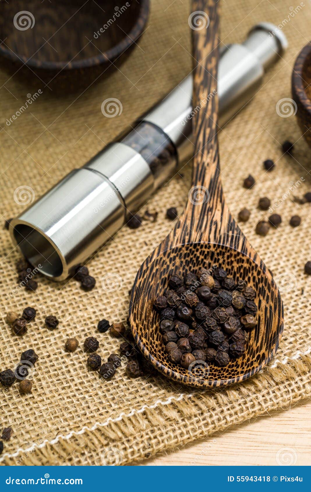 Pepper Grinder and Black Peppercorn Stock Photo Image of macro