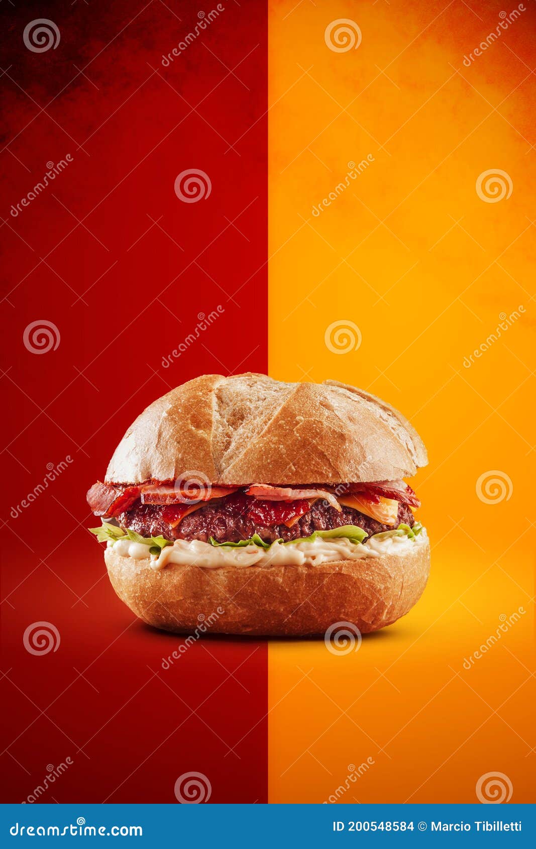 Pepper Jelly Burger with Crispy Bun in a Colorful Background Isolated