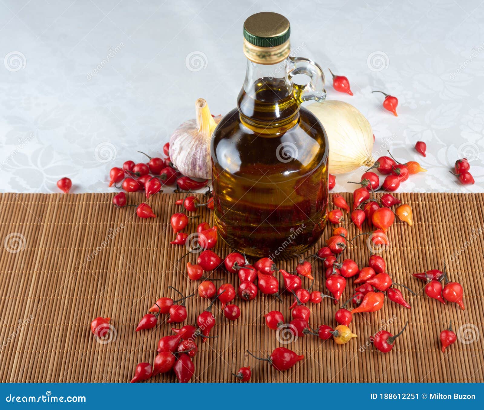 Pepper, Olive Oil, Garlic and Onion, Composition with Spices. Top View Stock Image Image of