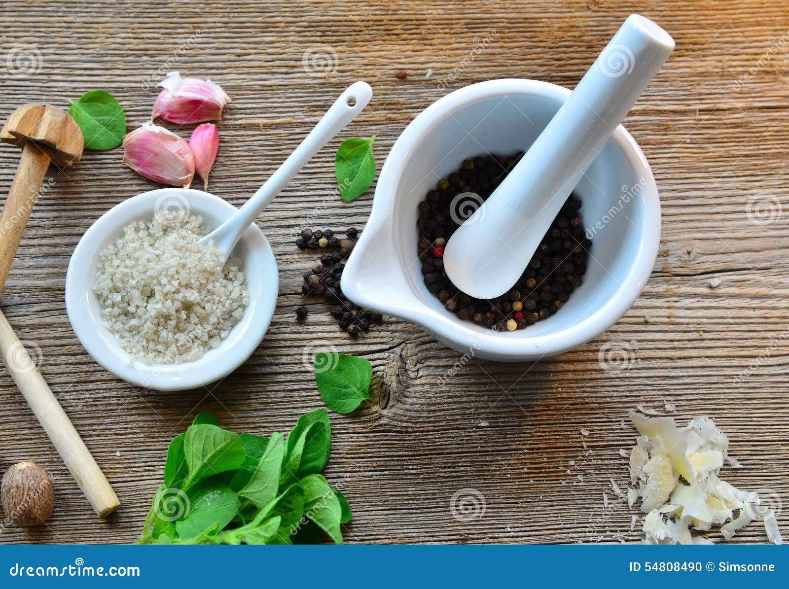 Pepper salt garlic nutmeg stock photo. Image of herbs 54808490