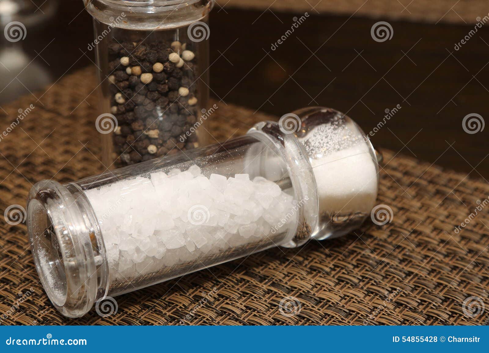 Pepper and Salt Shakers on the Table Stock Photo Image of drink