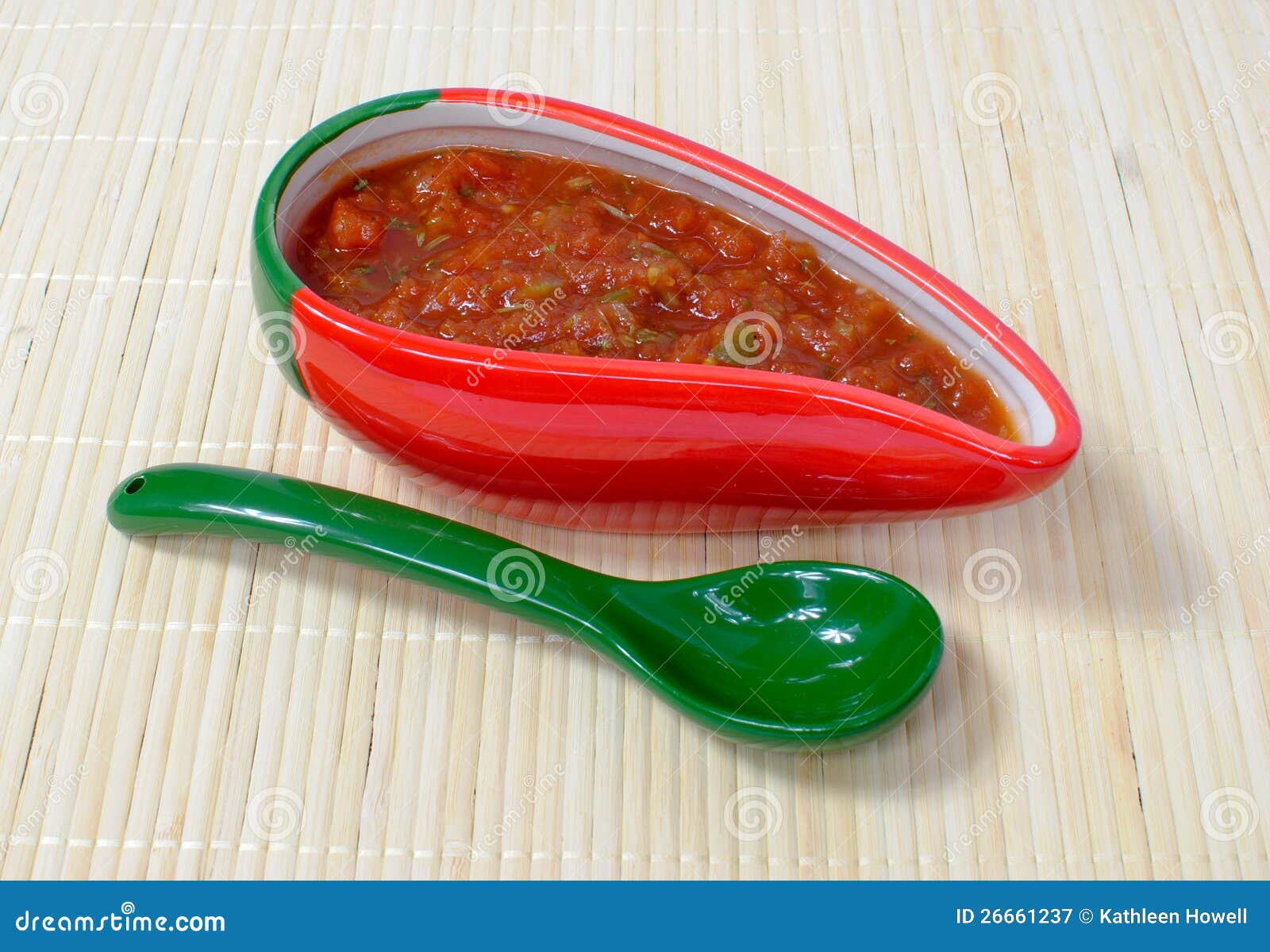Pepper Shaped Bowl of Salsa Stock Image Image of salsa, spoon 26661237