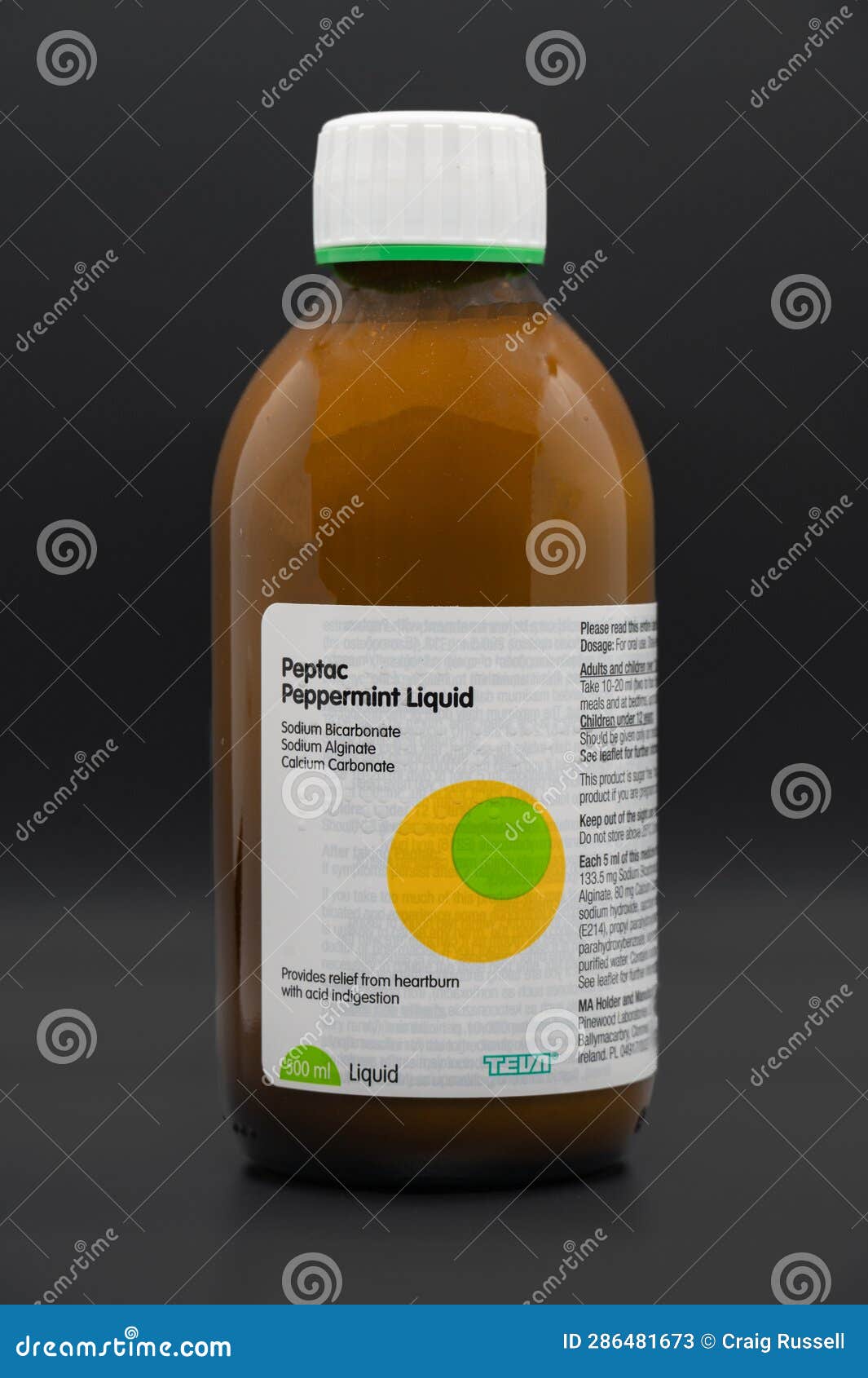 Pepperment Peptac Liquid in One 500ml Glass Bottle Stock Image - Image ...