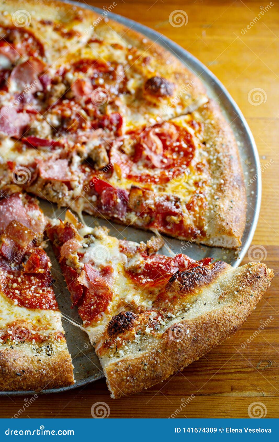 Pepperoni and ham pizza stock image. Image of fresh 141674309