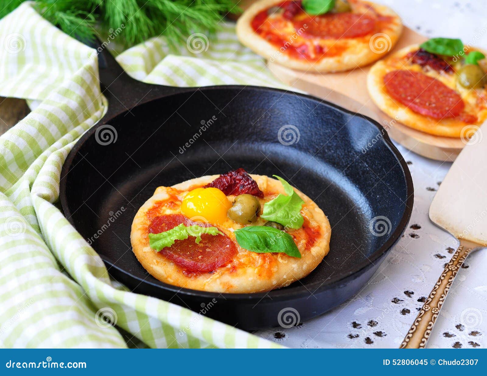 Pepperoni Mini Pizza and Egg for Breakfast Stock Image Image of fast