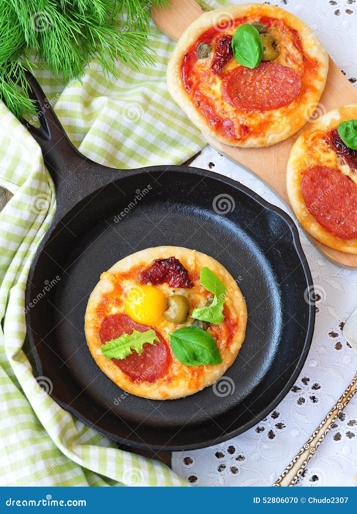 Pepperoni Mini Pizza and Egg for Breakfast Stock Photo Image of