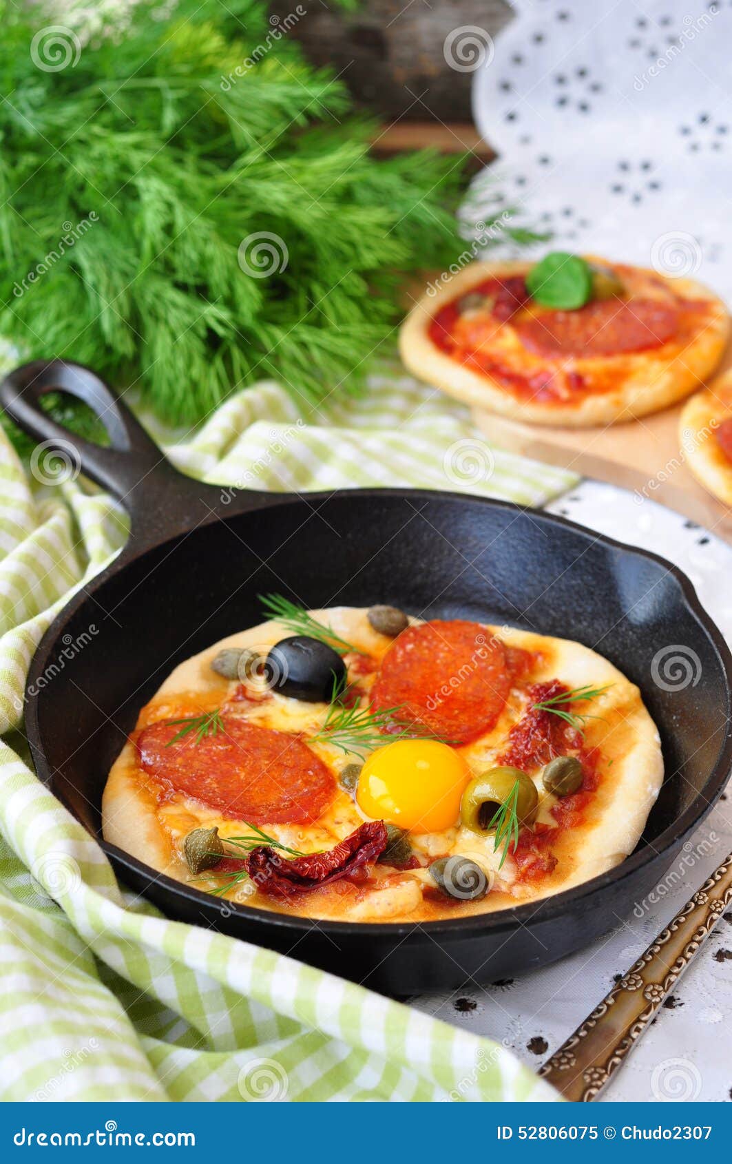 Pepperoni Mini Pizza and Egg for Breakfast Stock Image Image of dried