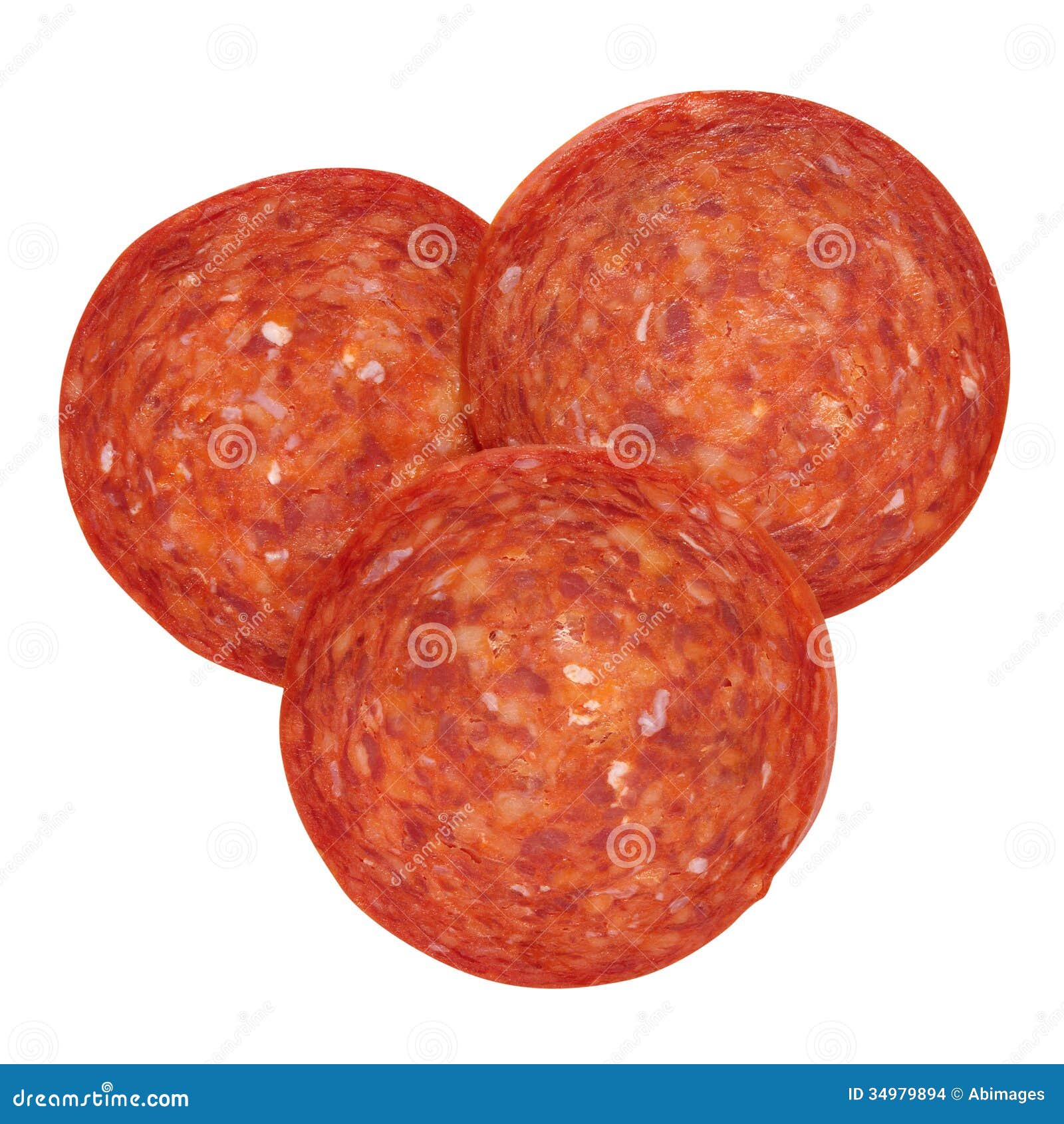Three Pepperoni Pieces Laying Flat Stock Photo Image of white