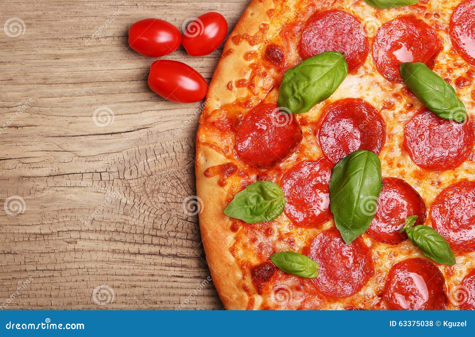 Pepperoni Pizza with Basil and Tomatoes Stock Photo Image of pizza
