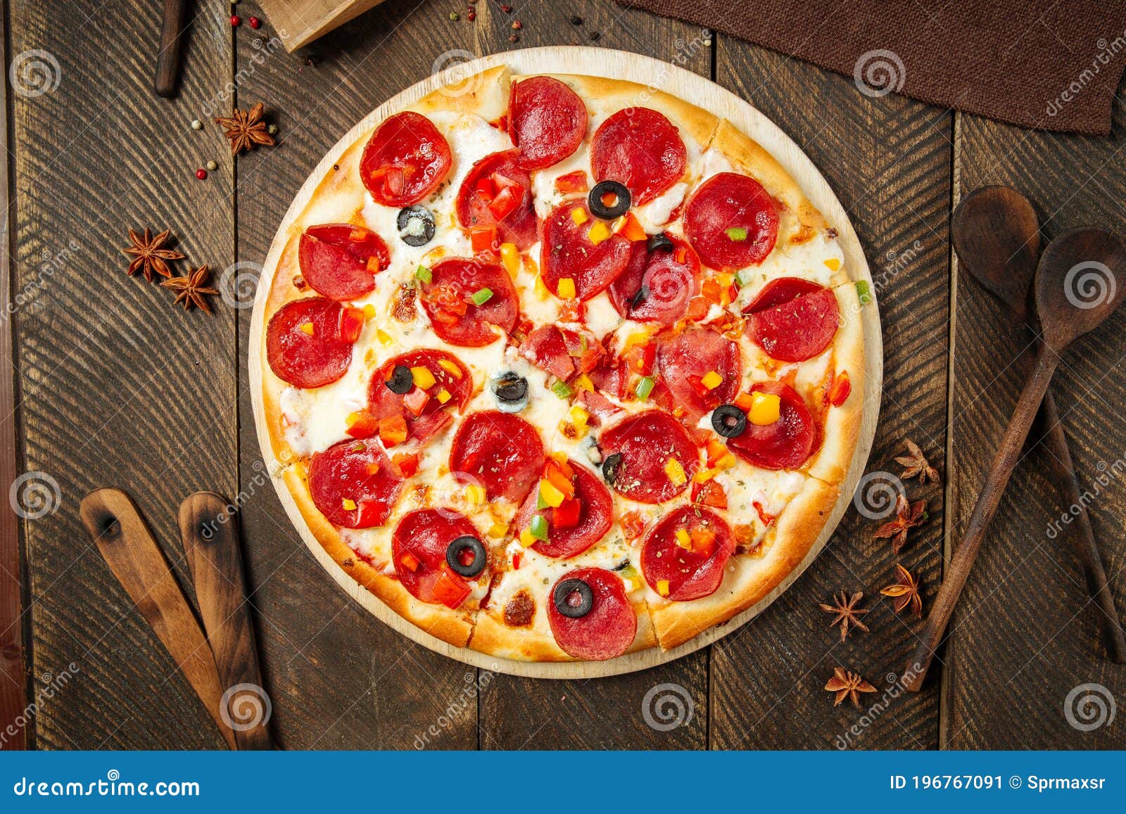 Pepperoni Pizza with Bell Pepper and Salami Stock Image Image of dish