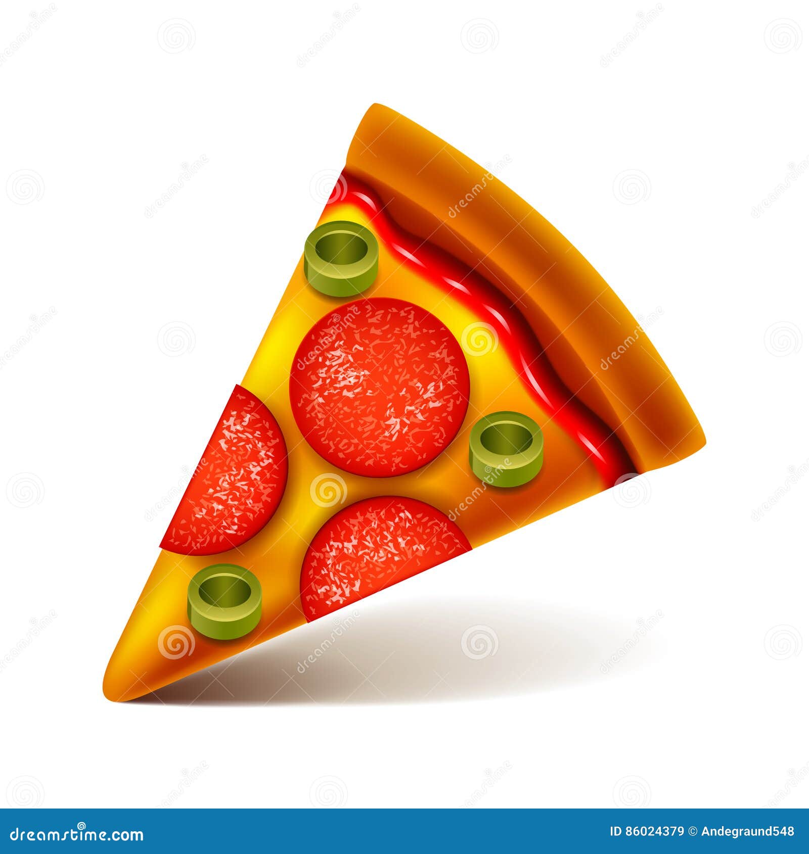Pepperoni Pizza Slice Isolated on White Vector Stock Vector Illustration of food, italian