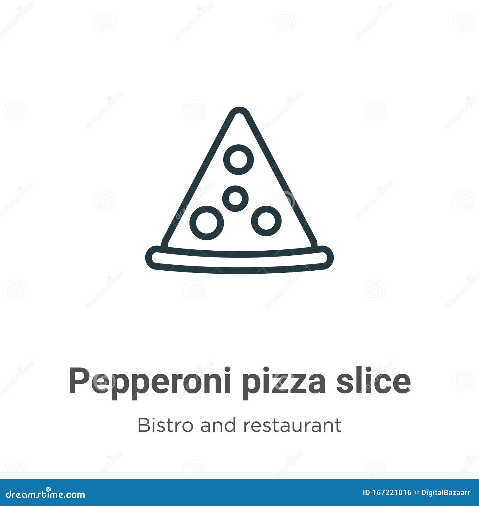 Pepperoni Pizza Slice Outline Vector Icon. Thin Line Black Pepperoni