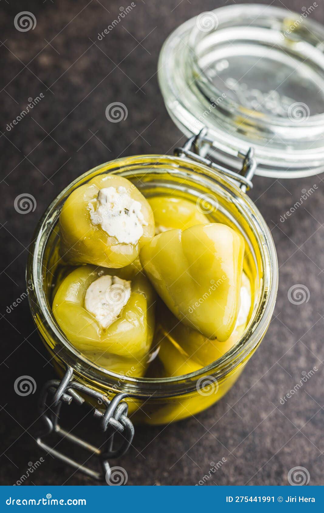 Peppers Stuffed with Cream Cheese in Jar Stock Image Image of pickled