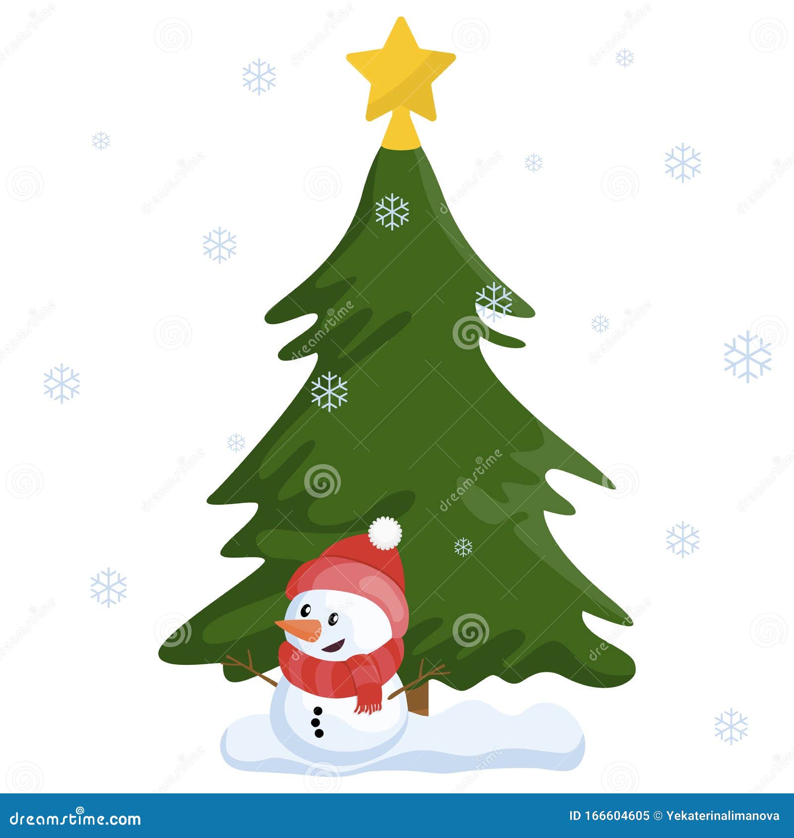 Pequeño Muñeco De Nieve Y árbol De Navidad Ilustración del Vector -  Ilustración de verde, rojo: 166604605