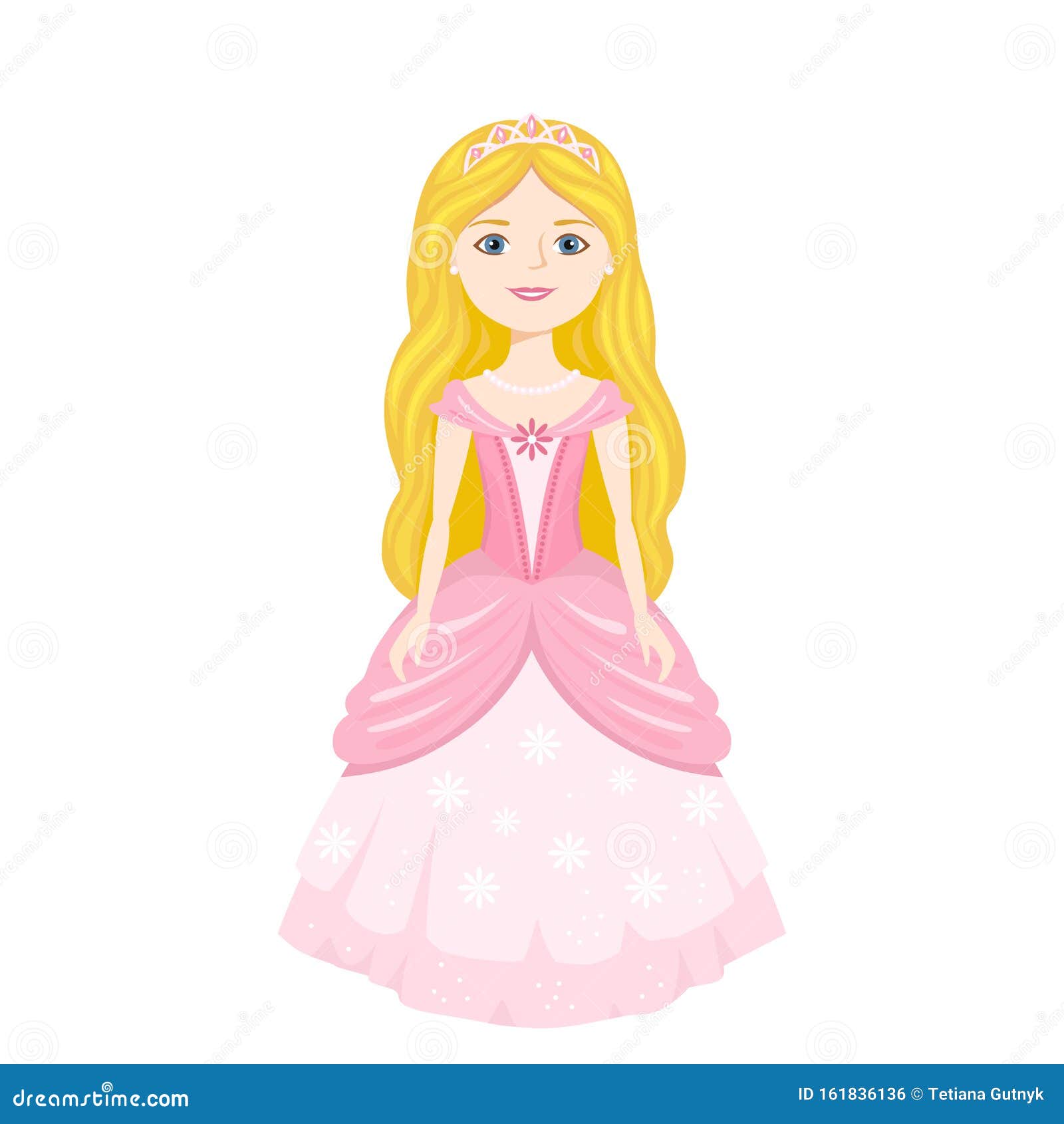 Desenho animado linda princesa em vestido rosa