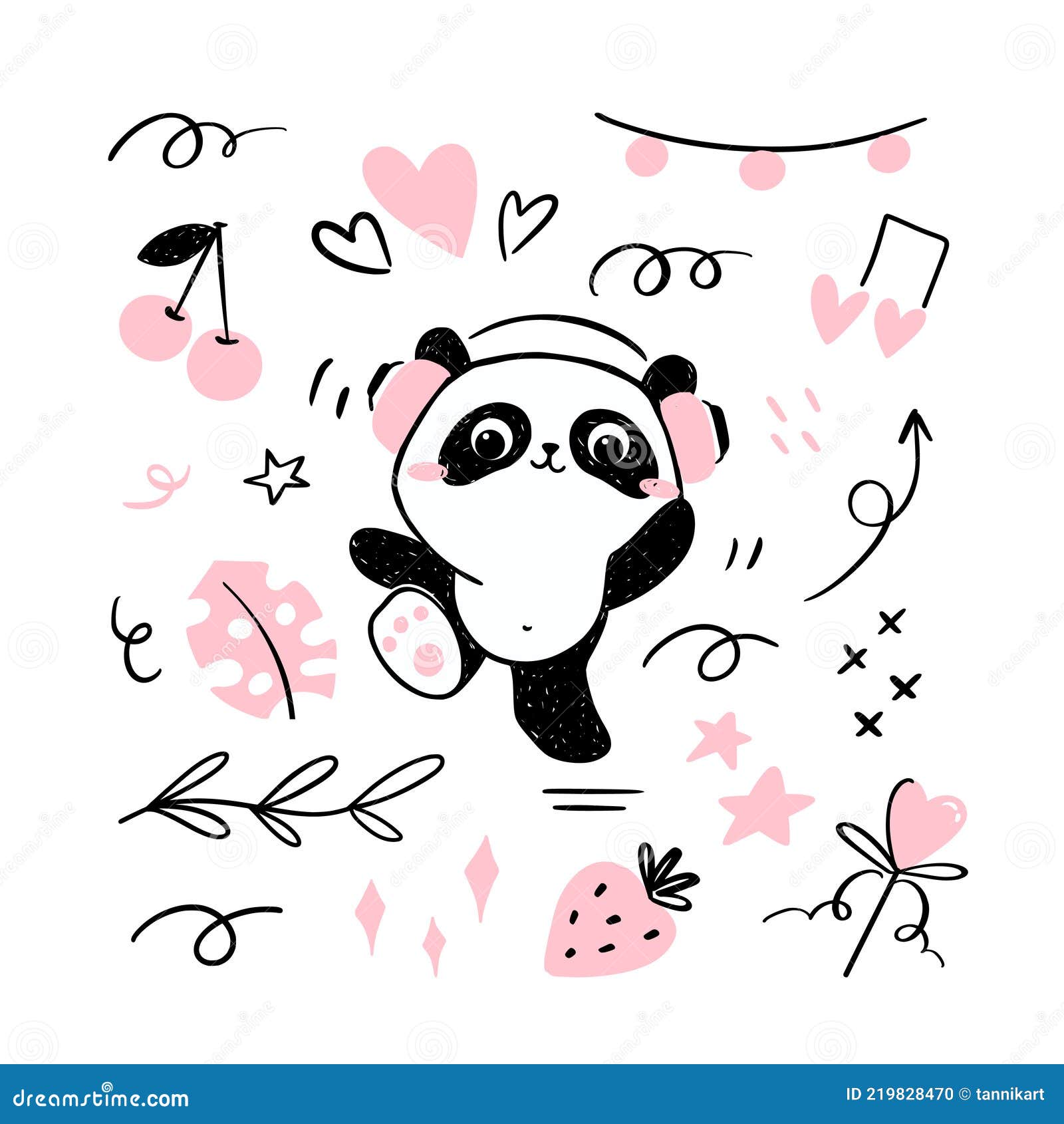 Panda Pequena. Desenho Animado Panda. Cara Panda Fofa. Duche De Bebê.  Peneiras Na Parede Ilustração do Vetor - Ilustração de preto, pouco:  234015839