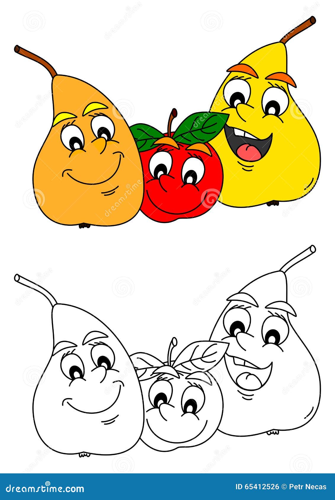 Pera e mela allegre e libri da colorare per i bambini