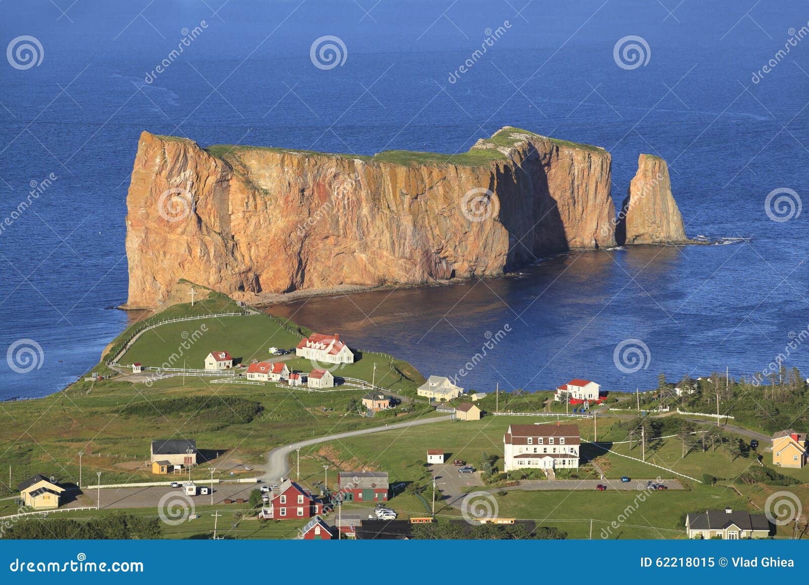 Perce Rock and Village, Gaspesie, Quebec Stock Image Image of perce