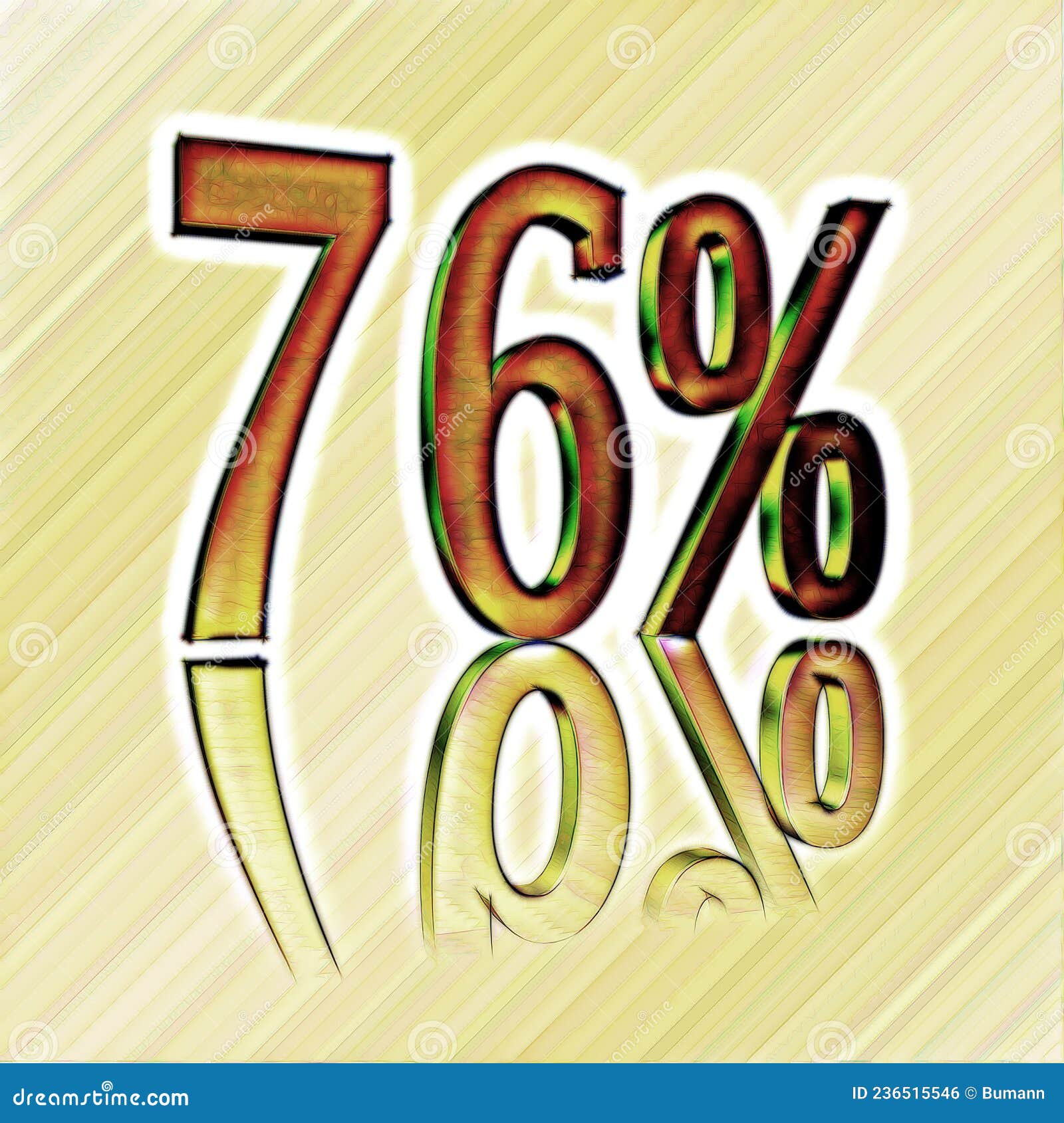 76 , 76 Percent As a 3D Illustration, 3D Rendering Stock Illustration