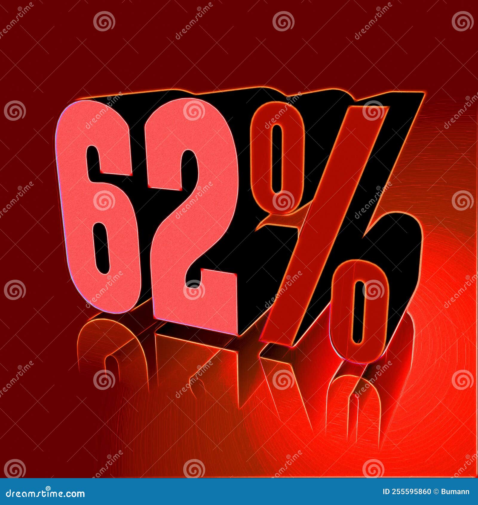 62 , 62 Percent As a 3D Illustration, 3D Rendering Stock Illustration