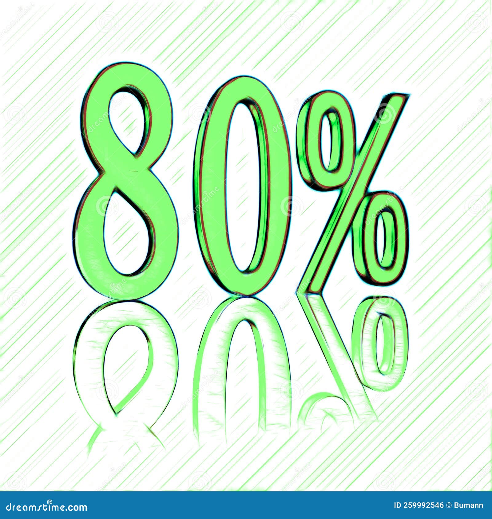 80 , 80 Percent As a 3D Illustration, 3D Rendering Stock Illustration