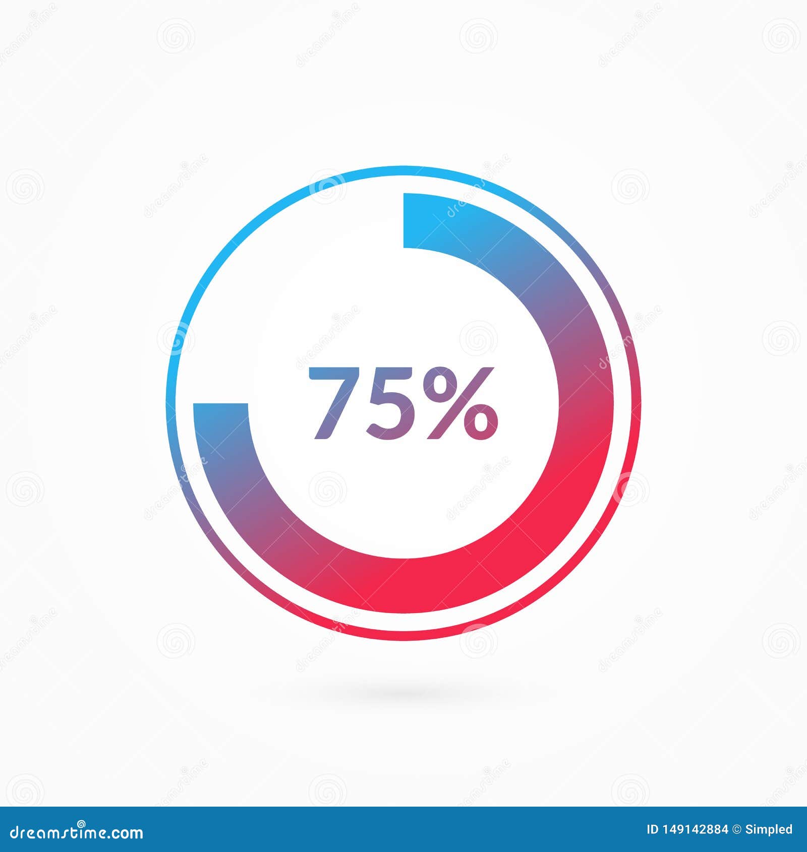 75 Percent Blue and Red Gradient Pie Chart Sign. Percentage Vector