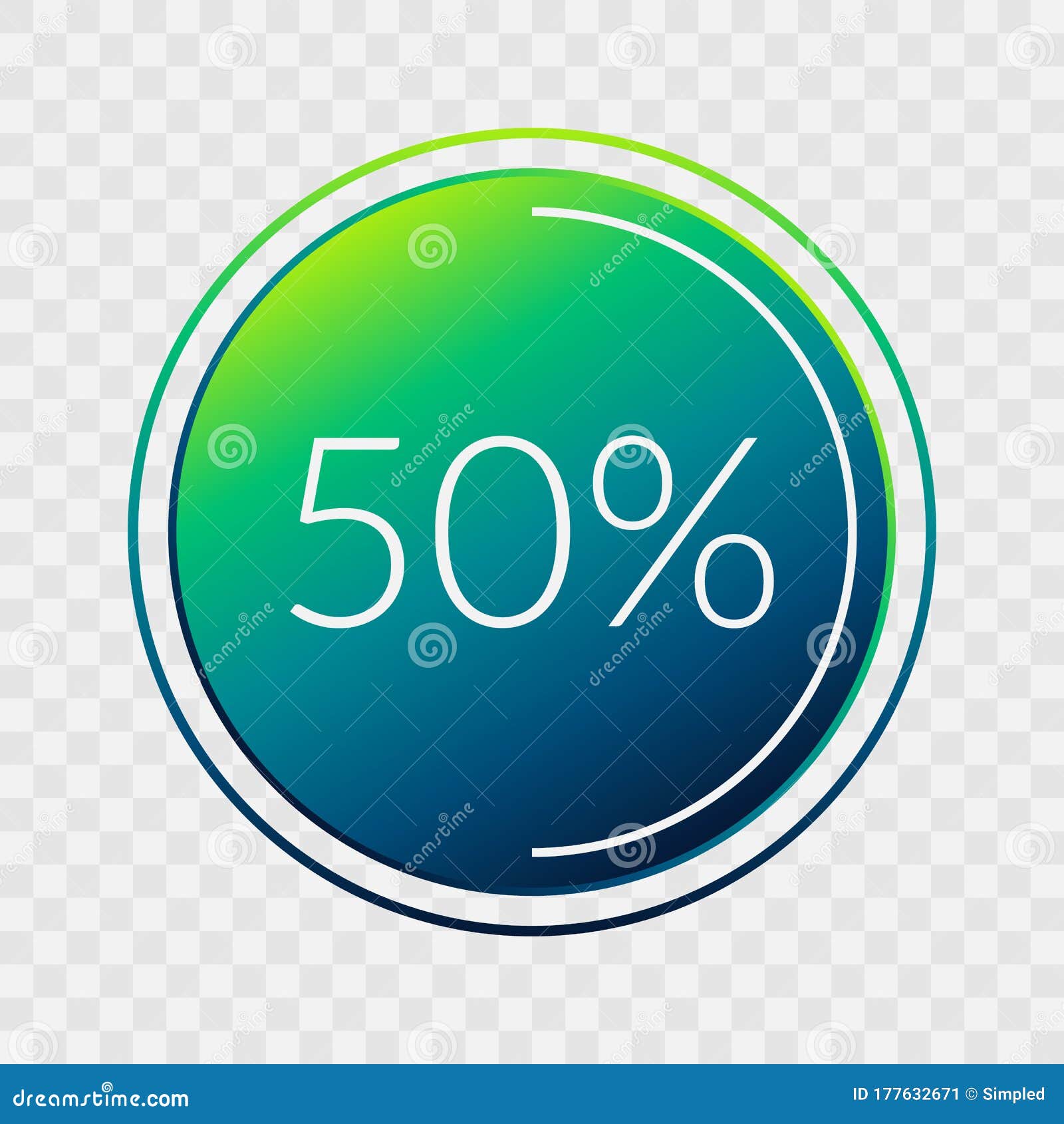 50 Percent Circle Chart, Isolated Symbol on Transparent Background