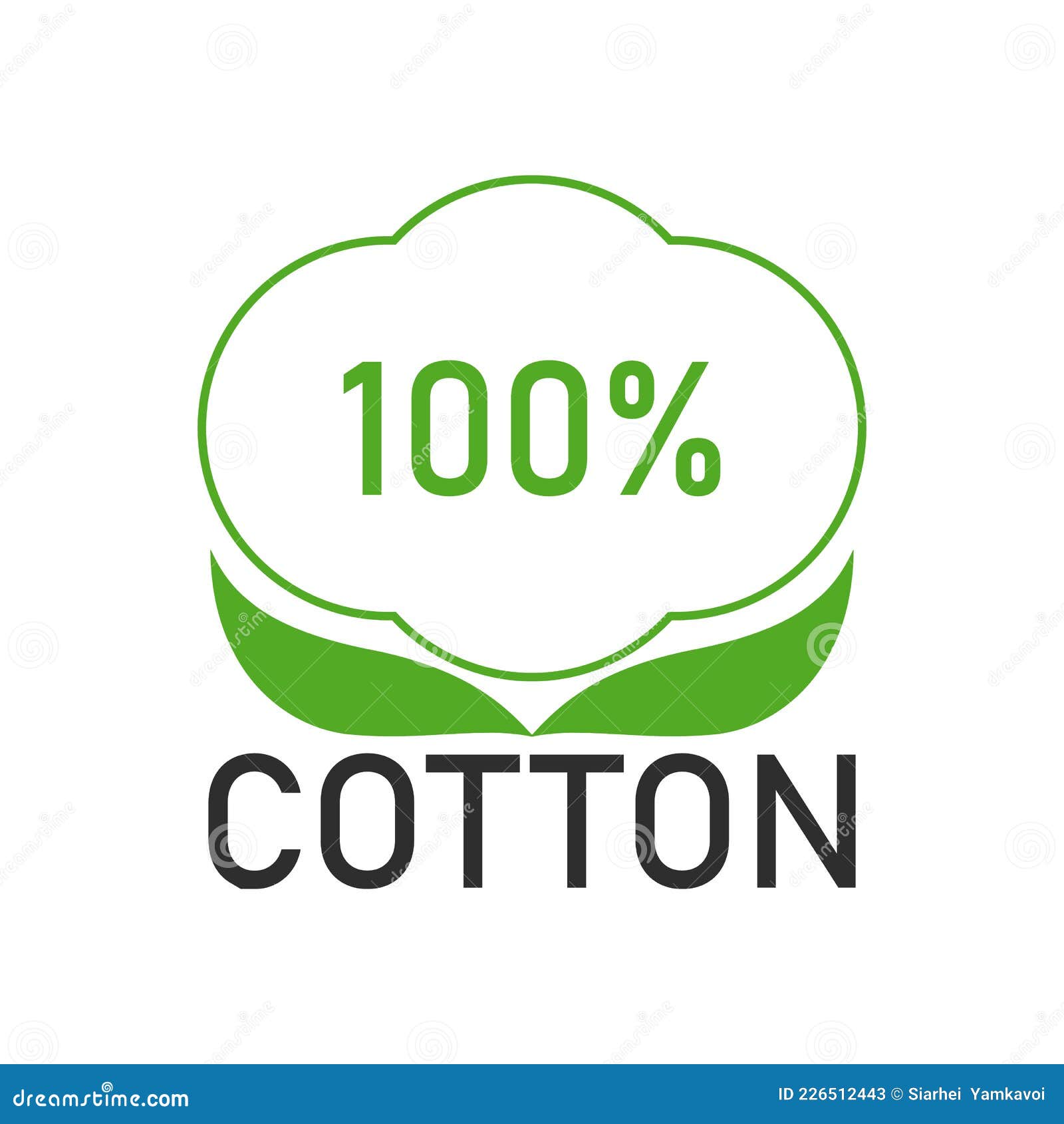 100 Percent Cotton Fabric. Linear Vector Label and Icon on Blank ...