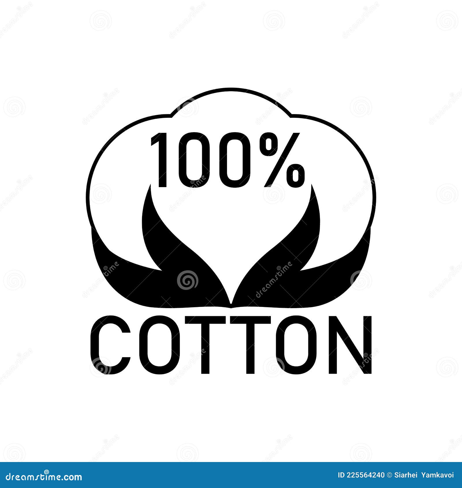 100 Percent Cotton Fabric. Linear Vector Label and Icon on Blank ...