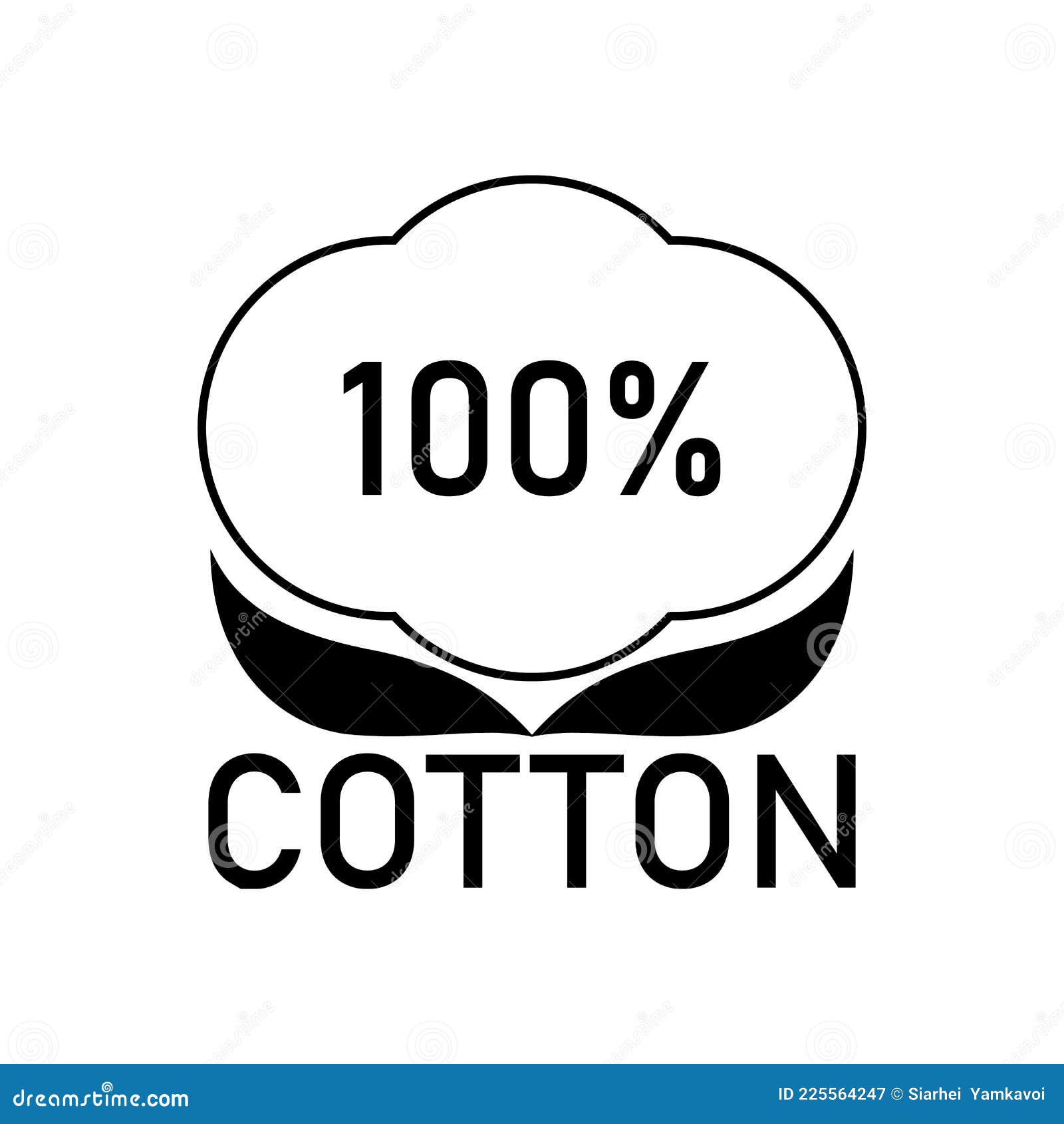 100 Percent Cotton Fabric. Linear Vector Label and Icon on Blank