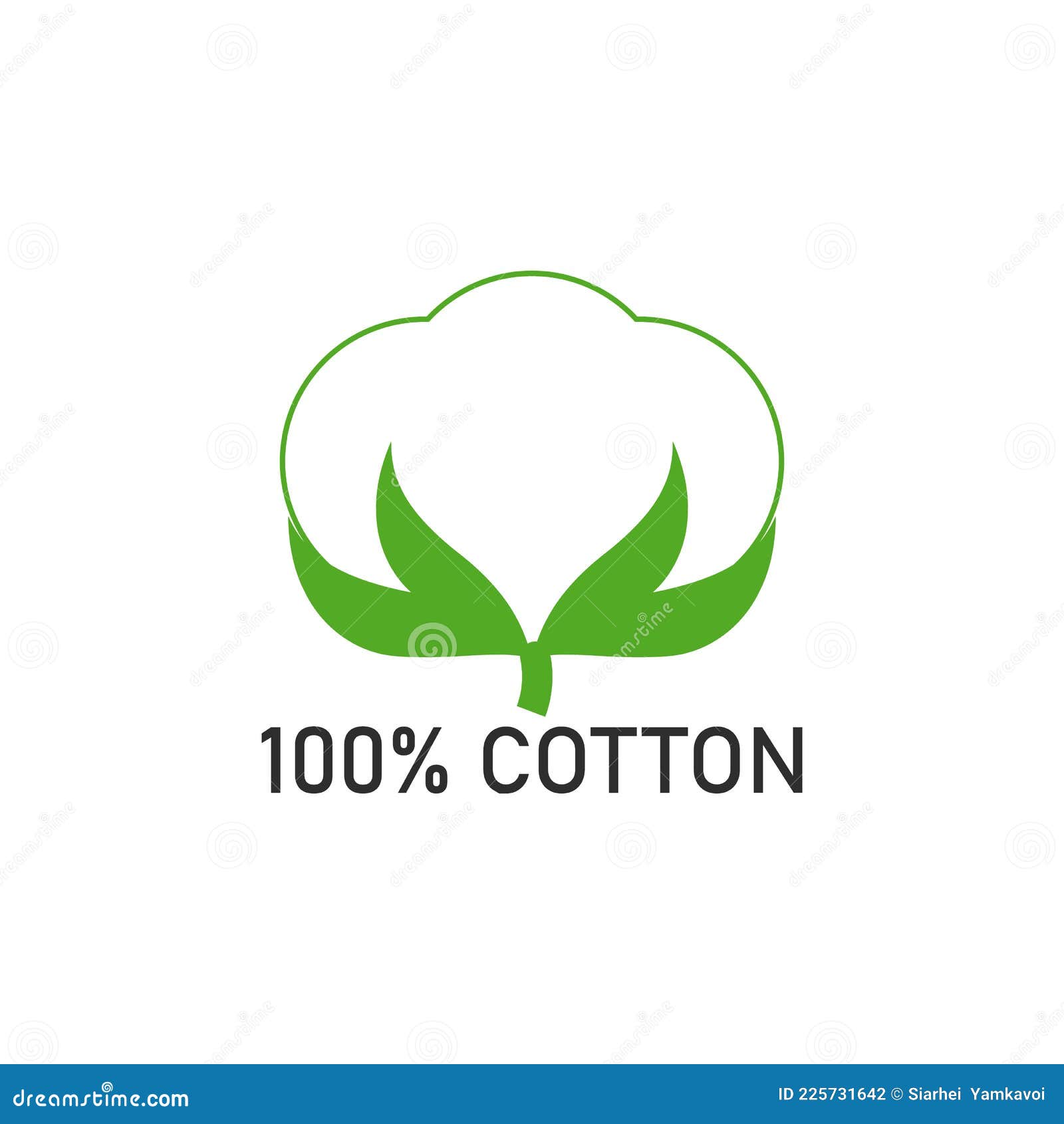 100 Percent Cotton Fabric. Vector Label and Icon on Blank